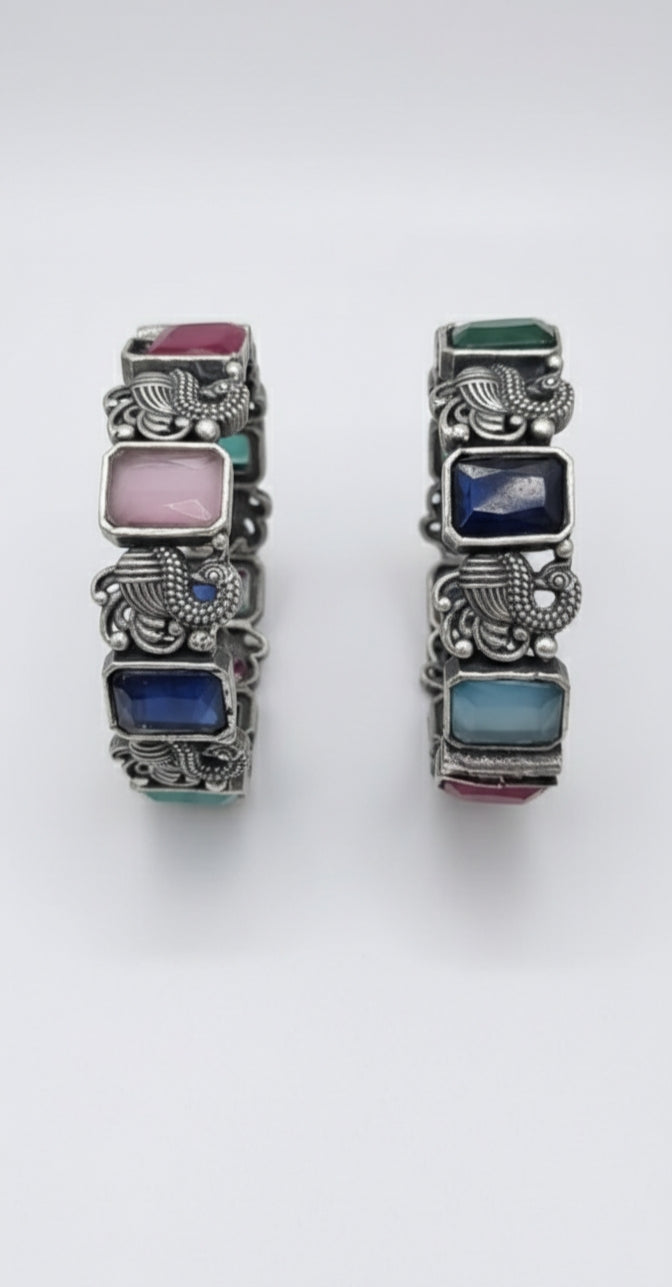 Link Bracelet with Pastel Multi-Color Stones