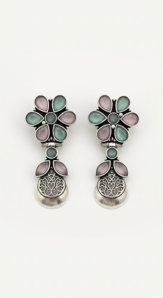 Flower Drop Earrings with Pastel Stones