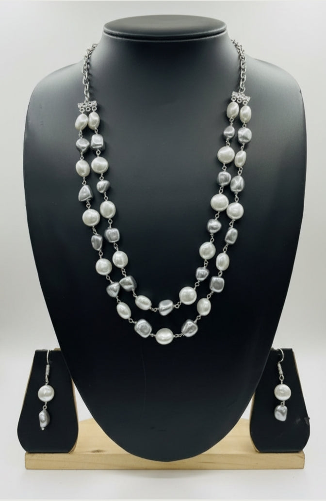 Two-Layer Baroque Pearl Necklace and Earring Set